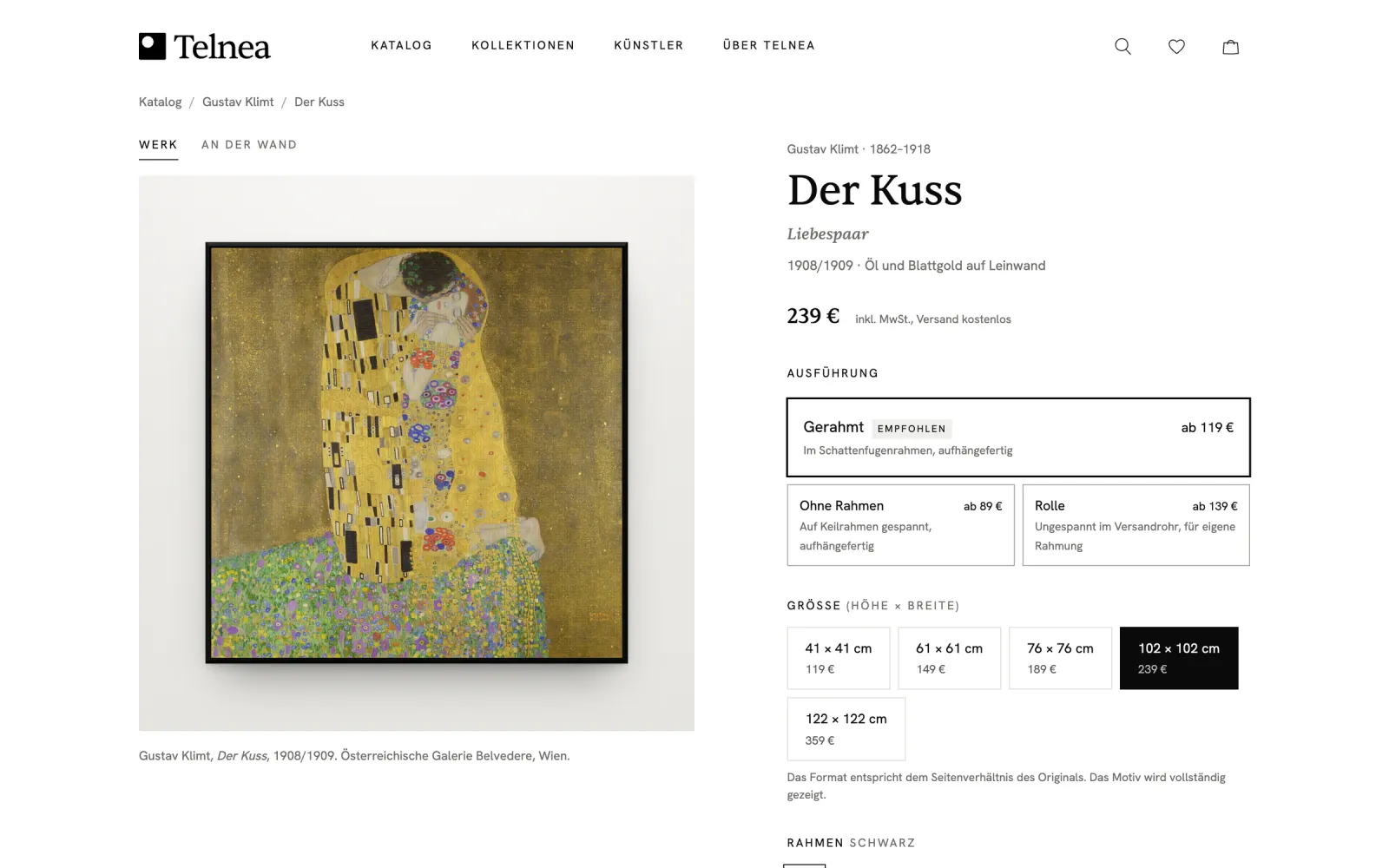 Produktseite: Gustav Klimt, Der Kuss
