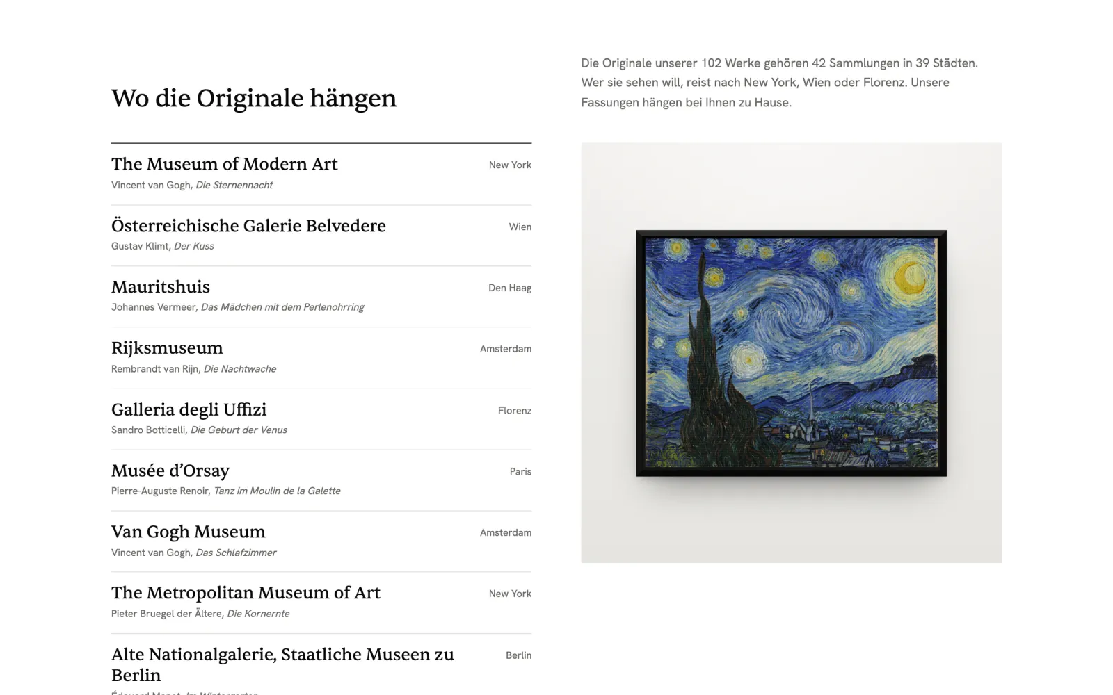 Startseite: Wo die Originale hängen